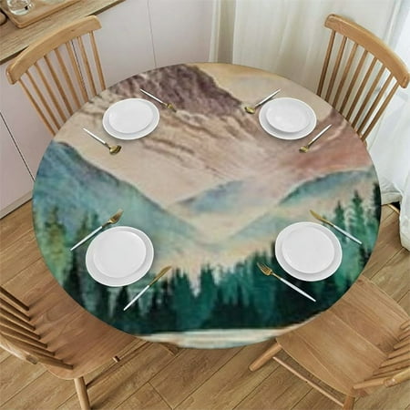 

Patifu Trees Birds Round Tablecloth Stain-Resistant Washable Indoor Outdoor Tablecloth for Restaurants Weddings Parties 100% Polyester for Picnic Dining Kitchen Farmhouse with Elastic Edge 46 -50