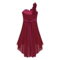 thumbnail image 4 of Hansber One Shoulder Flowers Girls Dress High Low Chiffon Wedding Bridesmaid Pageant Prom Ball Gown Burgundy 8, 4 of 5