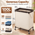 thumbnail image 3 of StorageWorks 2 Section Laundry Hamper, 100L Laundry Sorter Cart with Wheels and Handle, Beige, 3 of 8
