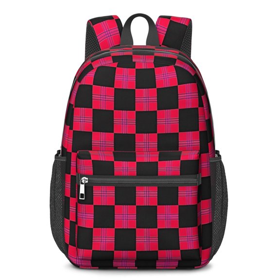 Red and Black Checkered Pattern 17" School Backpacks for Teens,Waterproof Oxford Fabric,S-Shape Padded Straps for School,Travel,Hiking,Camping