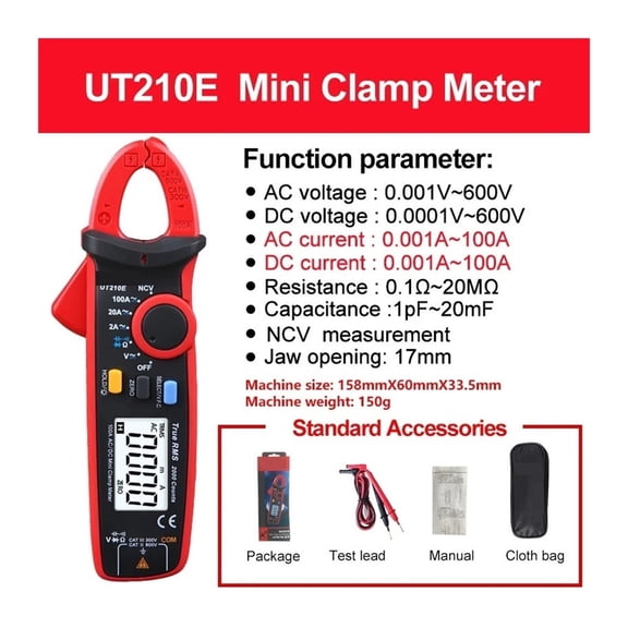 Clamp Meter Digital UT210E UT210D AC Current Mini Clamp Multimeter True RMS Pliers Ammeter UT210C Auto Range ,Easy to Use