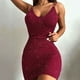 thumbnail image 2 of Vestido cruzado sexy sin espalda con lentejuelas para mujer: vestido ajustado de color liso con mezcla de spandex, perfecto para fiestas/salidas nocturnas, varias tallas, 2 of 6