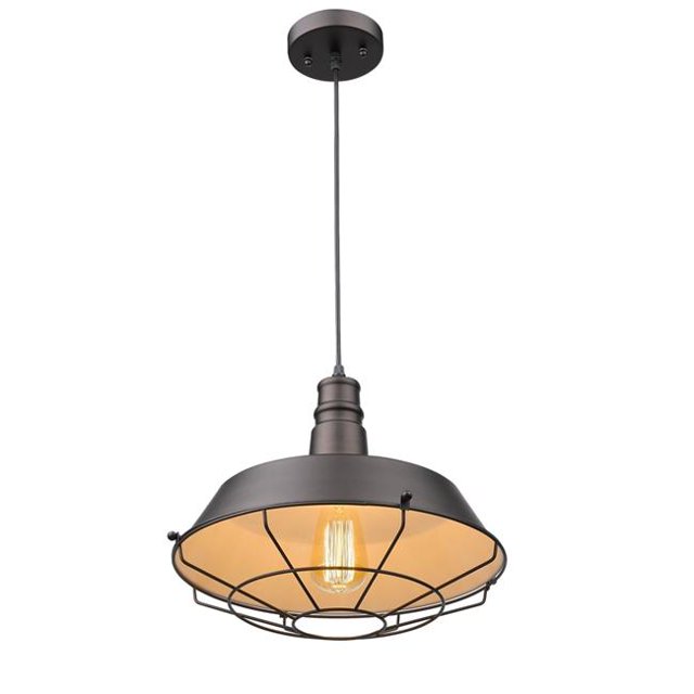 14 in. Shade Lighting Ironclad Industrial-Style 1 Light Ceiling Mini Pendant - Oil Rubbed Bronze