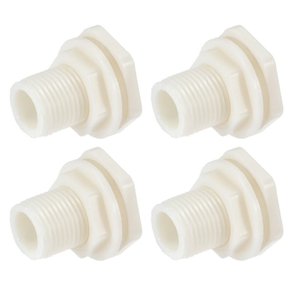 Unique Bargains G1/2 Male Pipe Fitting ABS Plastic Bulkhead Fitting with Silicone Gasket White 4 Pack