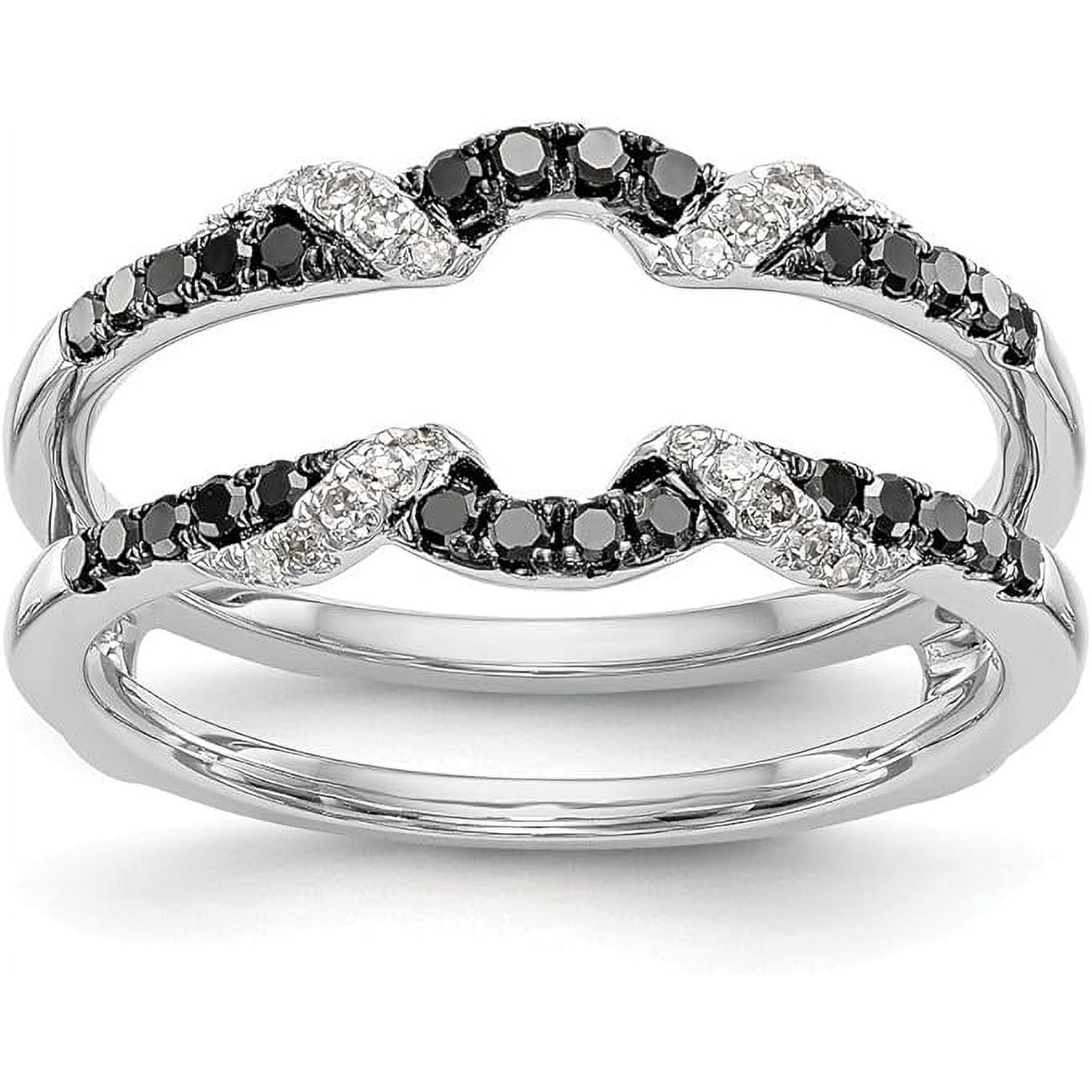 Gems Jewels 1.50 Ct Round Cut Black Diamond Wedding Engagement Enhancer Guard Wrap Ring 14K White Gold Plated 925 Sterling Silver For Women's -5.5