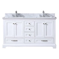 Lexora  60 in. Dukes Double Vanity with White Carrera Marble Top, White Square Sinks & No Mirror - White