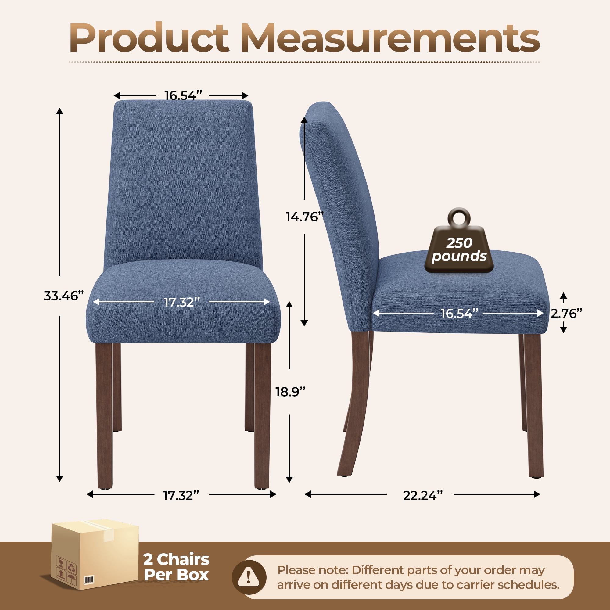 EOP Upholstered Dining Chairs Set of 2, Linen Fabric Dining Side Chairs, Farmhouse Dining Room Chairs, Stylish Kitchen Chairs with Solid Wood Legs and Padded Seat, Blue