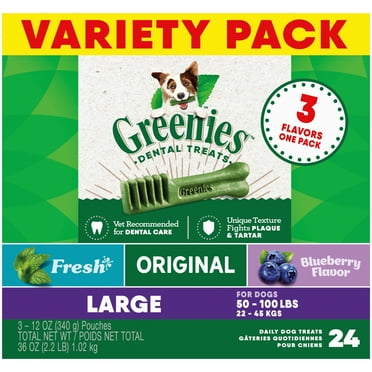 Greenies Large Natural Dog Dental Chews 3-Flavor Variety Pack, (3) 12 oz. Pouches