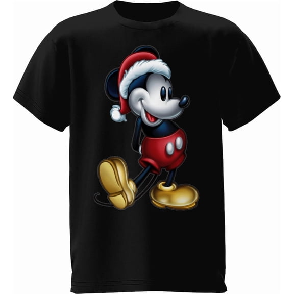 Disney Mickey Santa Hat Black Youth Tee (Boy's)