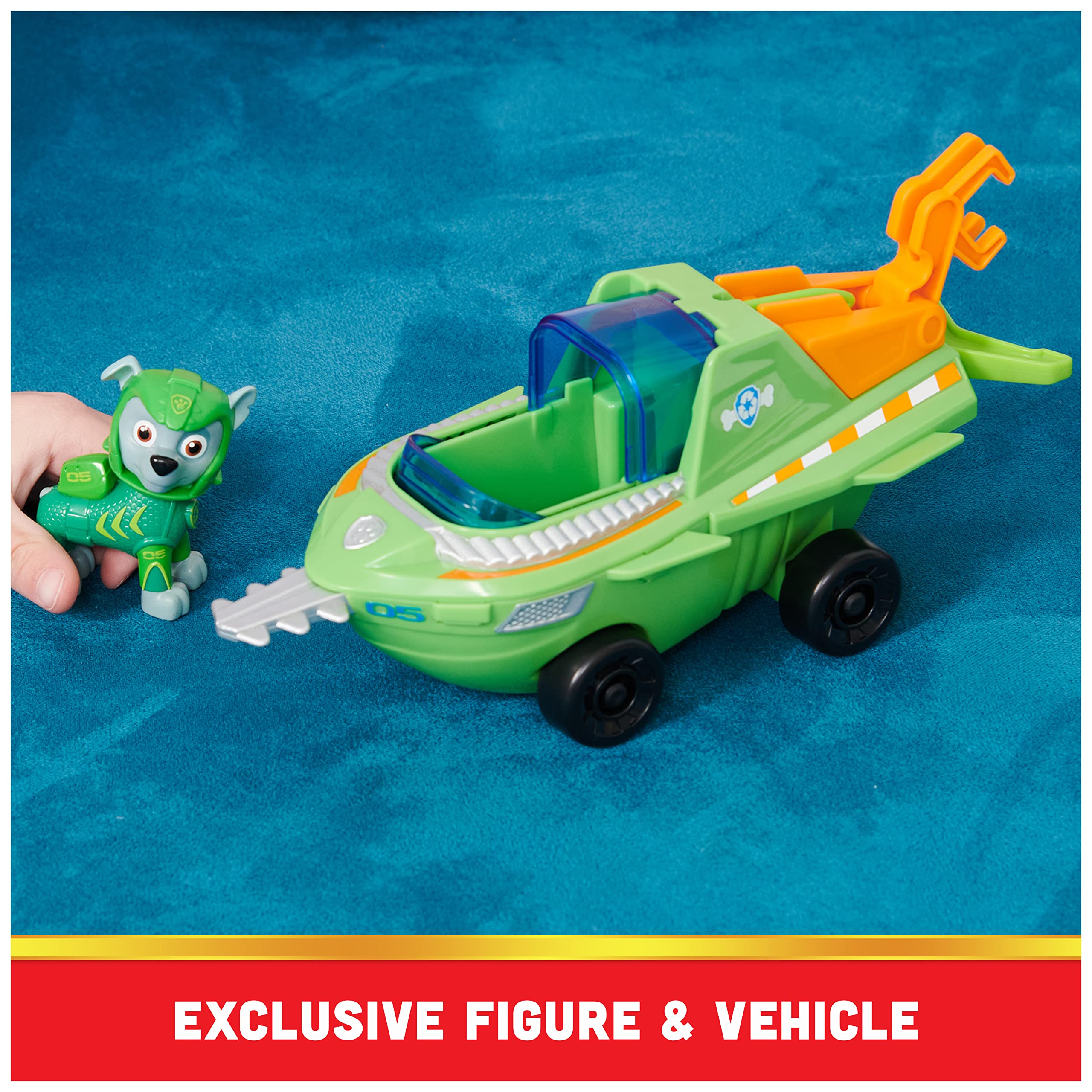 Paw Patrol Aqua Pups Rocky Transforming Sawfish Vehicle with Collectible Action Figure, Kids Toys for Ages 3 and up