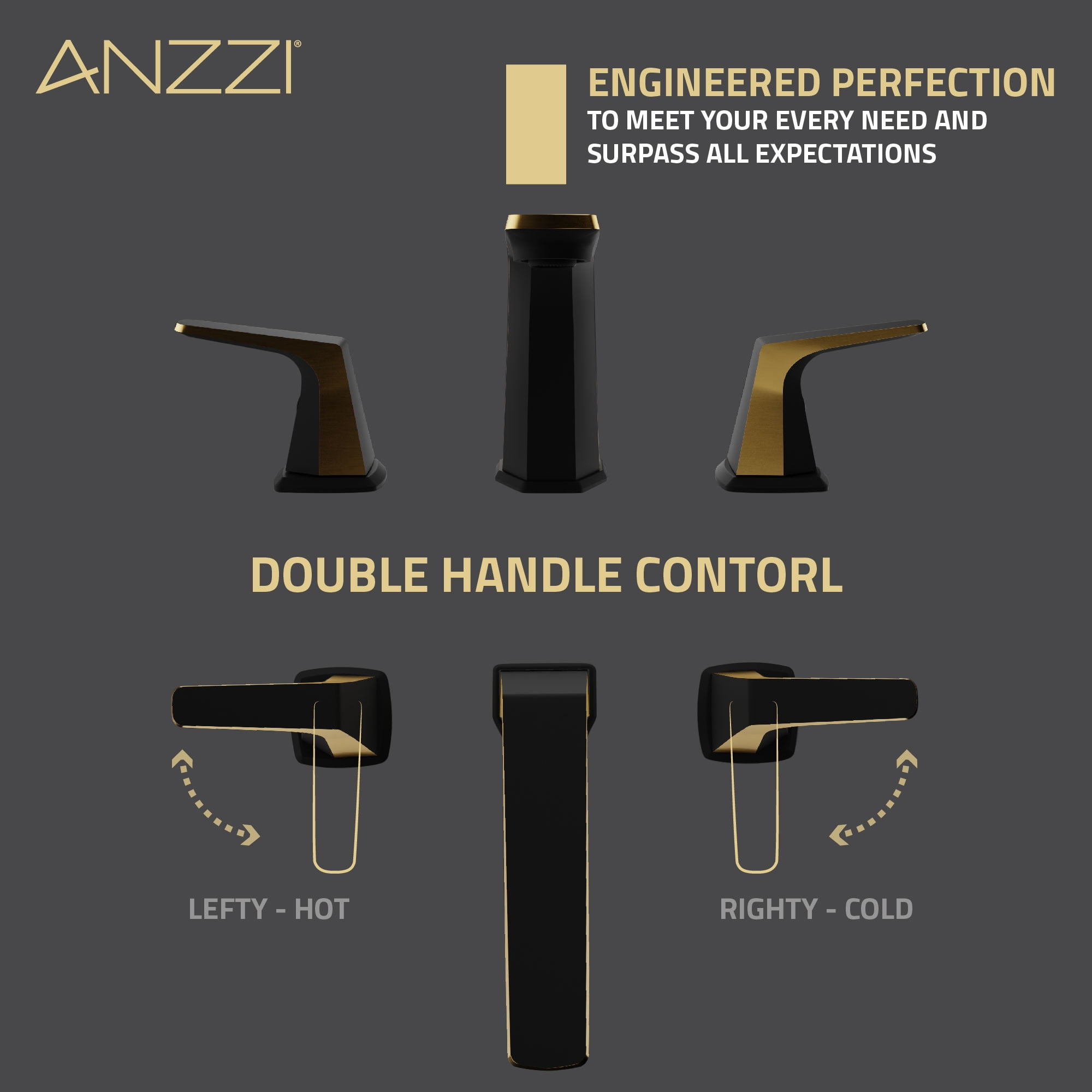 ANZZI 2-Handle 3-Hole 8 in. Widespread Bathroom Faucet With Pop-up Drain in Matte Black & Brushed Gold