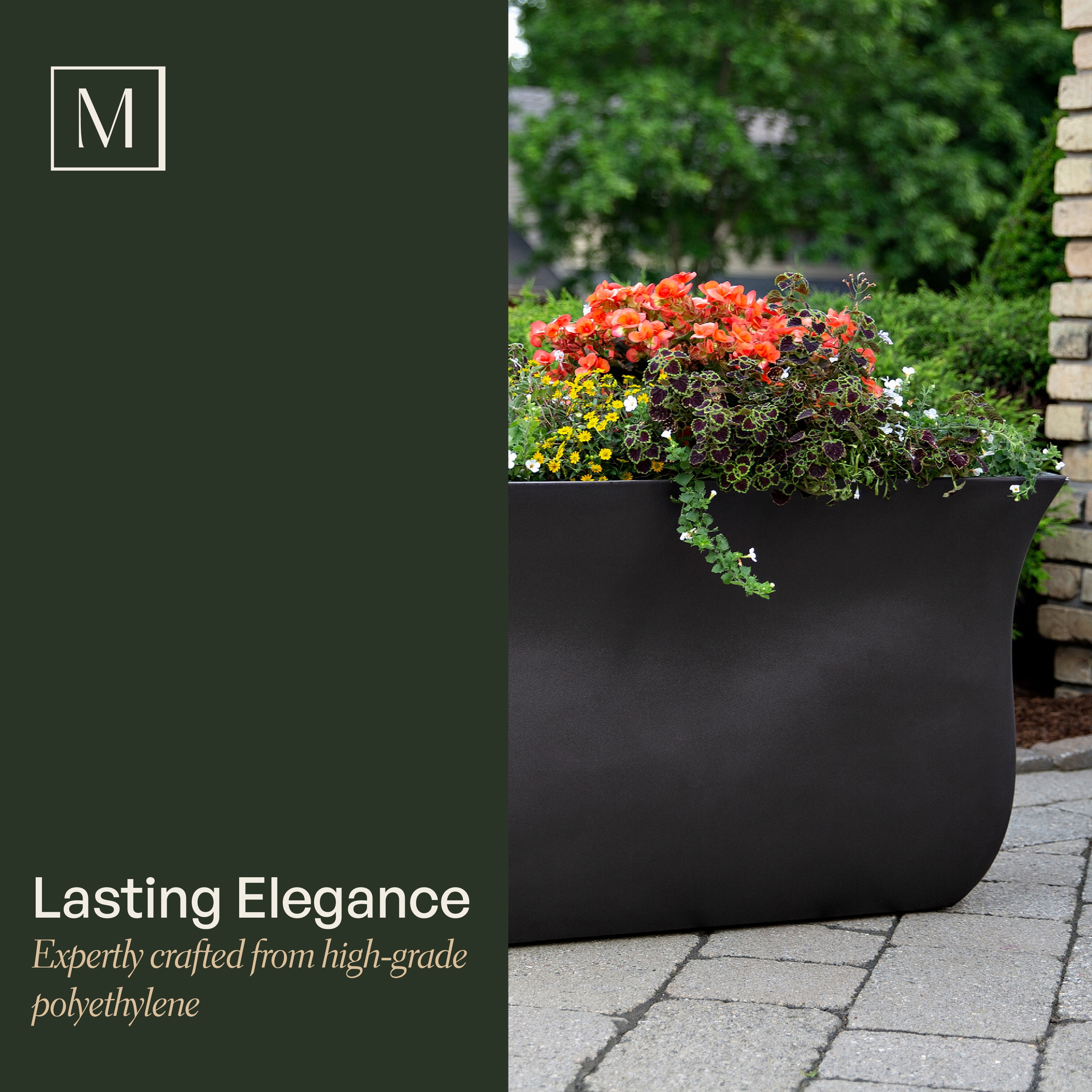 Mayne Valencia 36" x 16" x 22" Tall Rectangular Black Plastic Planter