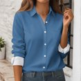 thumbnail image 2 of Women's Button Down Shirts Long Sleeve Business Work Tops Casual with Pockets Jacket for Office and Daily Wear Fashion Outfits ,Royal Blue 2XL, 2 of 6