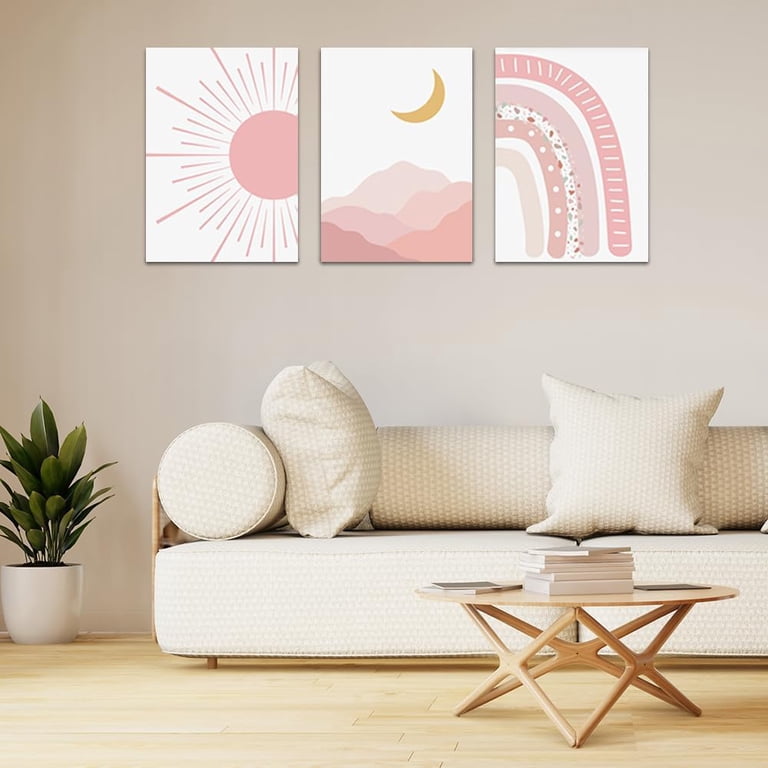 Poster Abstrait Lune - Aquarelle Rose Neutre - Style Minimaliste - Impression Qualité