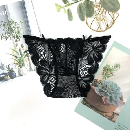 

Qazqa Womens Double Bow Lace Printing High Waist Bikini Brief Panties Black One Size