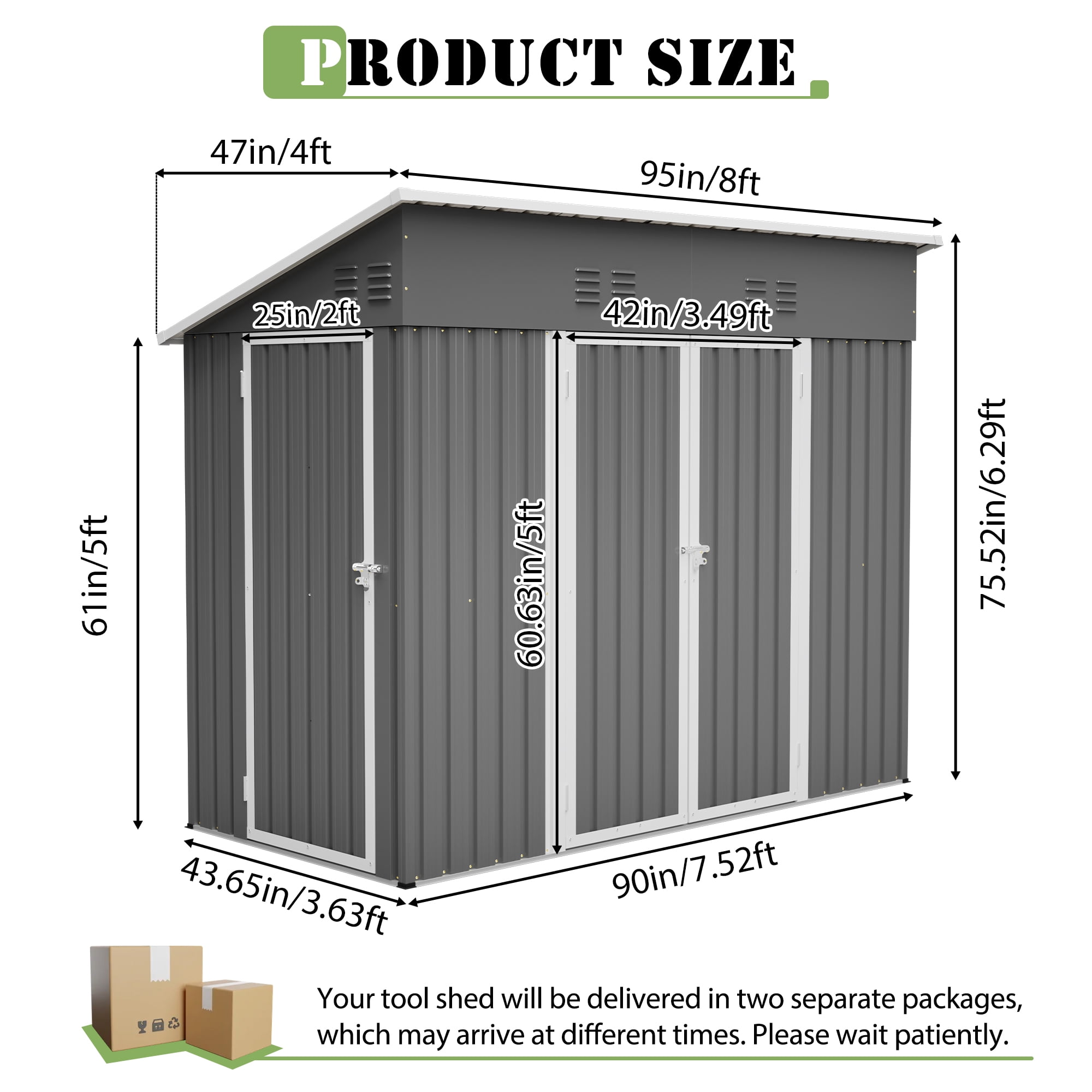 LZBEITEM 8 x 4 ft Outdoor Metal Storage Shed, Small Metal Sheds & Garden Tool Shed with Galvanized Floor Frame Kit Lockable for Garden, Backyard