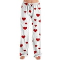 thumbnail image 4 of Womens Love Heart Pajama Pants Heart Graphic Holiday Long Pj Pants Wide Leg Elastic Waist Comfy Relaxed Fit Pants, 4 of 6