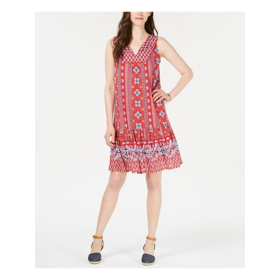 STYLE & COMPANY Womens Red Sleeveless Above The Knee Shift Dress L