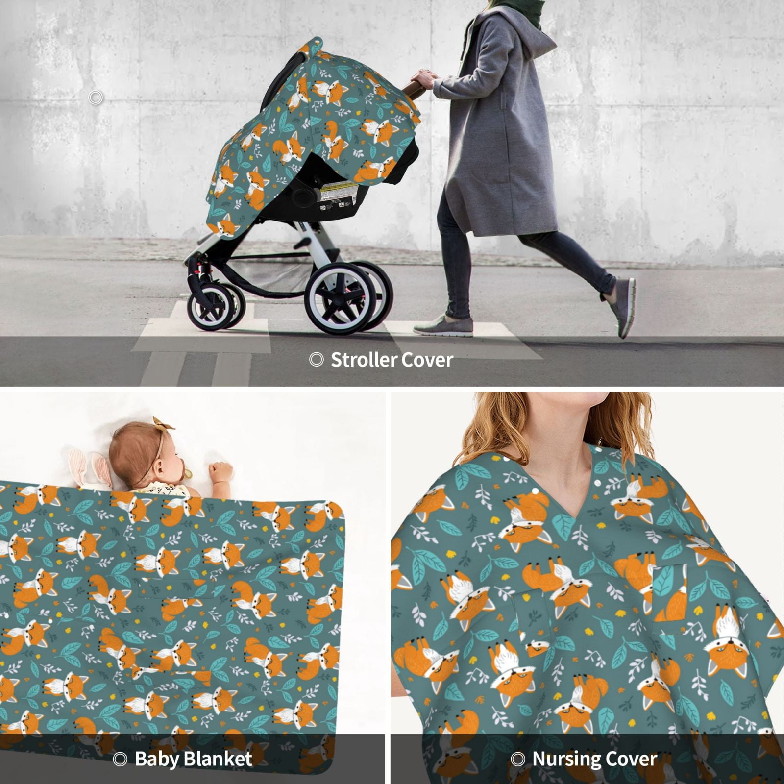 Car Seat Cover Baby - Fox Pattern No.9070 Breathable Infant Car Seat Cover for Baby Carseat, Lightweight Comfort Baby Essentials Must Haves Newborn Stuff for Girl Boy