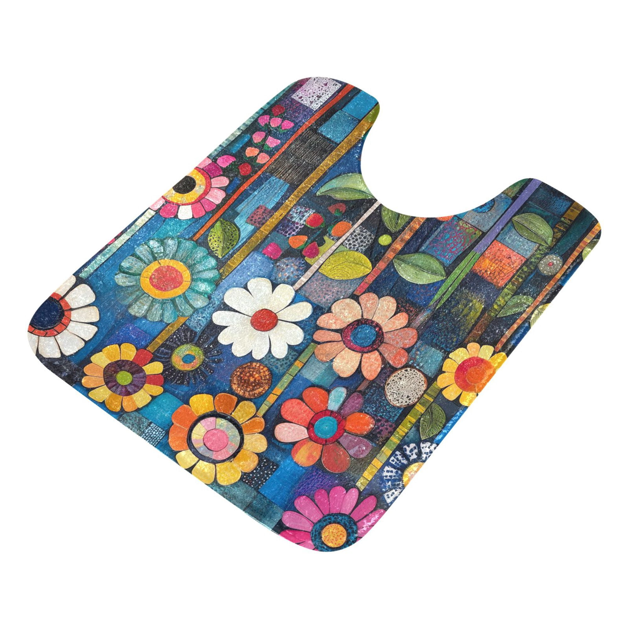 Yayeee Bath Rug for Bathroom Floor Non Slip Contour Fluffy Soft Absorbent Mat, 20"x24", Blue Colorful Flowers