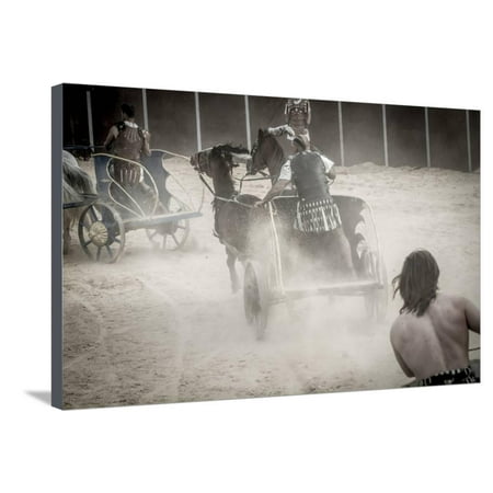 Roman Chariot in a Fight of Gladiators, Bloody Circus Stretched Canvas Print Wall Art By