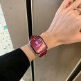 thumbnail image 5 of Woolen Band for Apple Watch Series 10 9 8 7 6 5 4 3 2 1 SE & Ultra 2 1 , Floral Print Leather Slim Band Adjustable Breathable Soft Strap for Women Girls iWatch 44/45/46/49mm/42mm(Series 1 2 3), Red, 5 of 6