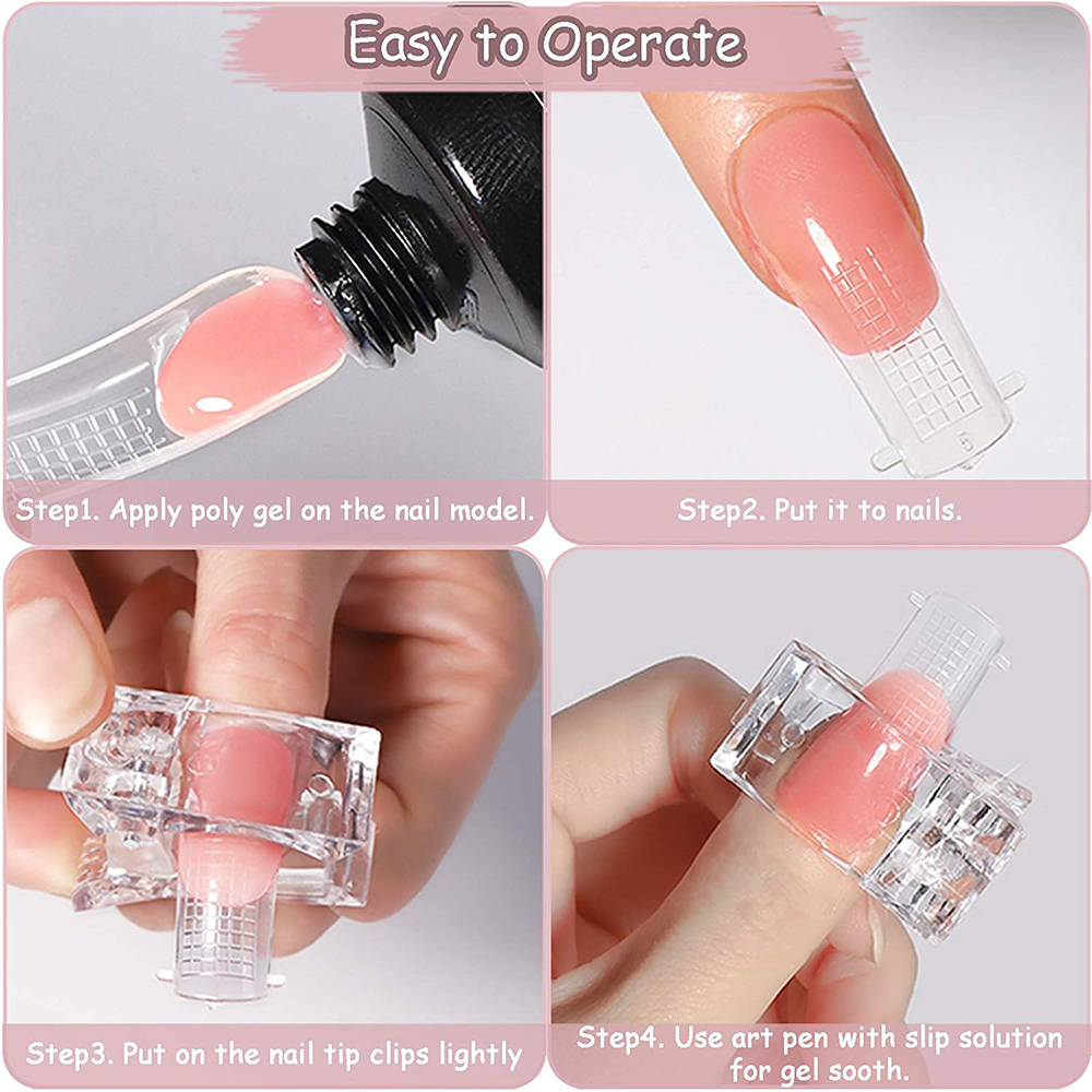 Littleduckling 100pcs Quick Building Nail False Mold Clear Acrylic Extension Form Tips Clip Home Salon - image 5 of 7
