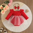 thumbnail image 6 of Toddler Baby Girls Clothes Sets Letter Ruffled Long Sleeve Romper Dress with Hairband Kids Fall Winter Holidays Casual Lace Jumpsuit Dress 6-12 Months, 6 of 8