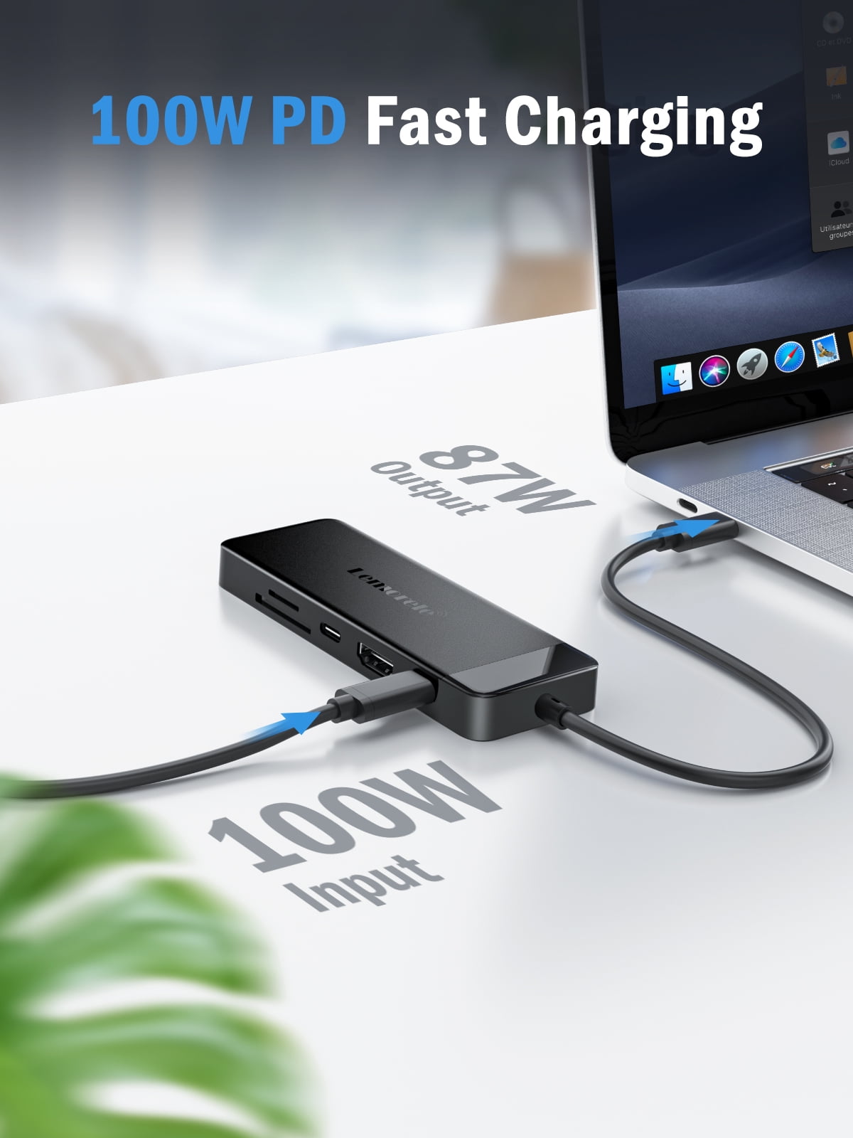 Lemorele TC92 9-in-1 Docking Station ,with 4K HDMI, 100W PD Charging, 3×USB A 3.0, Type-C Data Port, SD/TF Card Slot Adapter,USB C HUB Multi-port Dock for MacBook,Windows,iPad