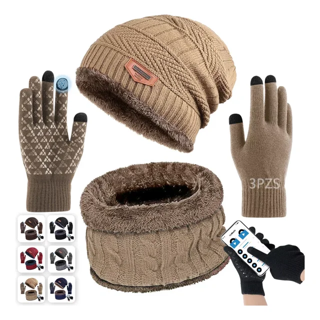 3en1 Gorro Bufanda Guantes Tejidos Unisex Invierno Para Frío