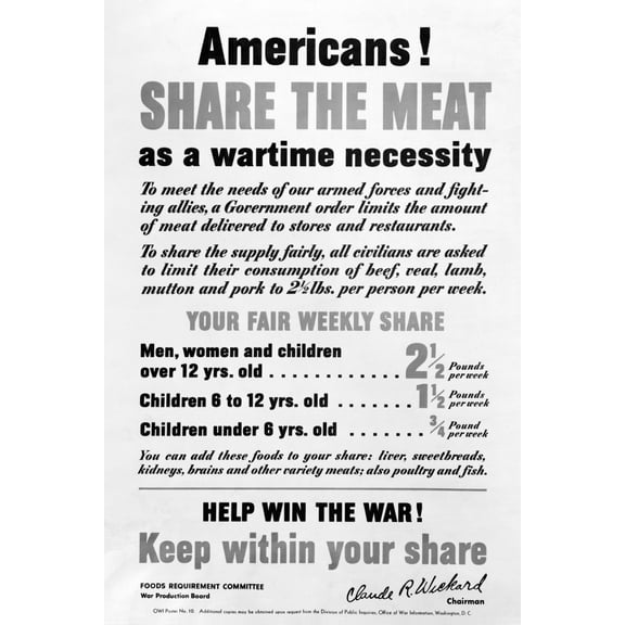Print: Americans! Share The Meat As A Wartime Necessity, 1942