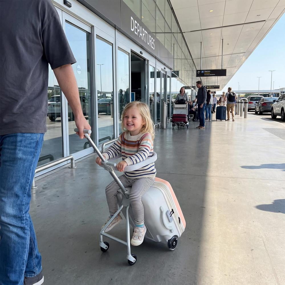 Kids Ride-on Luggage with Seat, 20 inch Carry On Suitcase, 2-in-1 Children's Luggage with Shockproof Silent Wheels and Guardrail for Airplane & Travels