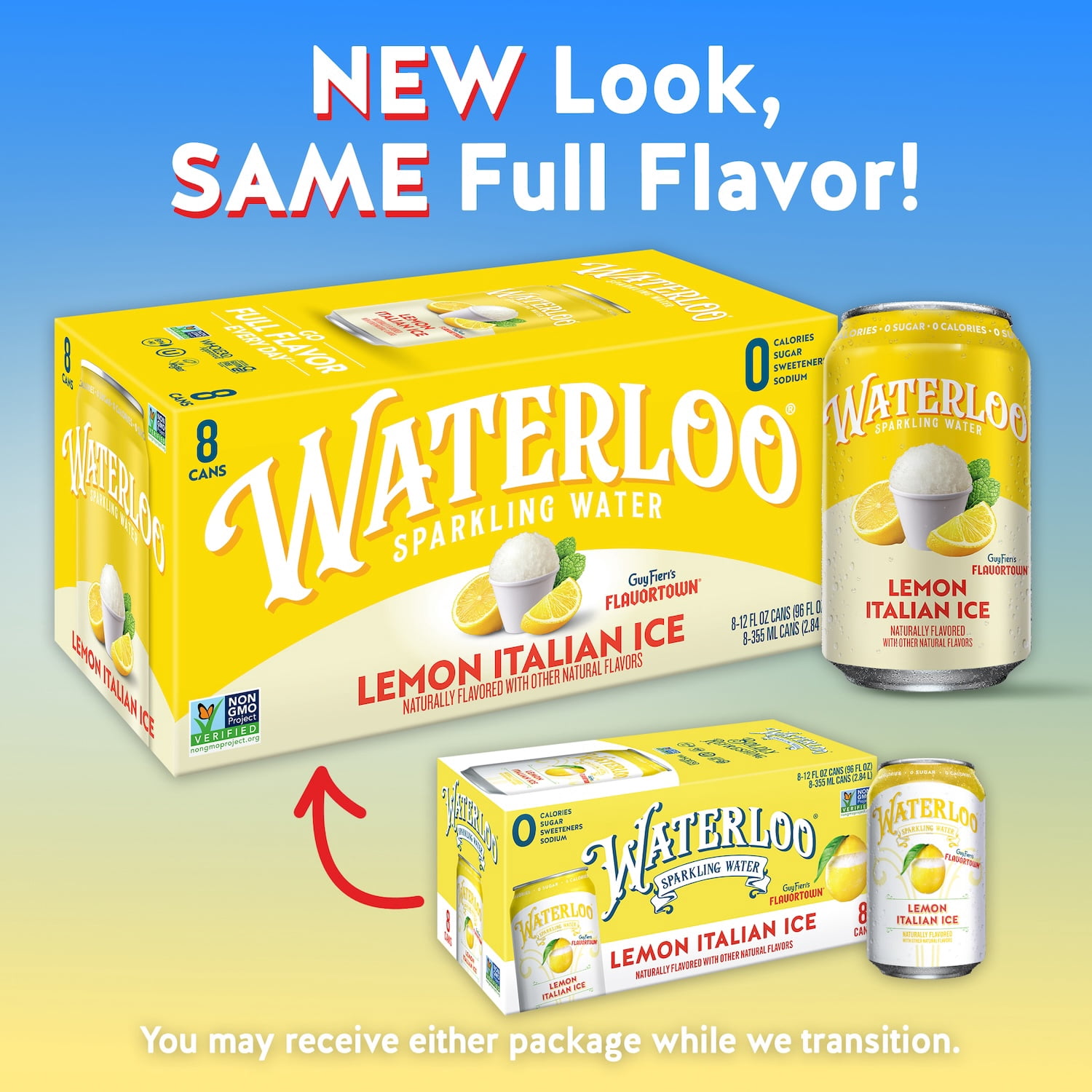 (3 pack) Waterloo Sparkling Water, Lemon Italian Ice, 12 fl oz, 8 pack cans