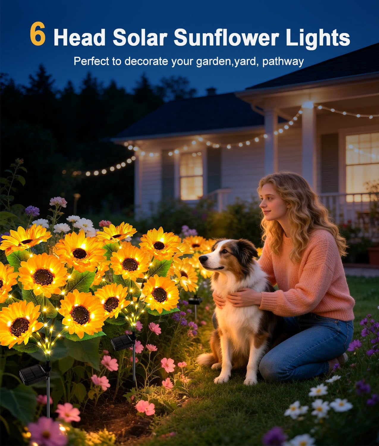 Solar Lights Outdoor Garden Decor, 4Pack Upgraded Solar Garden Lights with 24 Sunflower Lights, Solar Flowers Outdoor Waterproof IP65 for Garden Flower Bed Yard Decor, Gift for Women Mom Grandma
