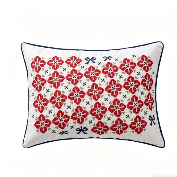 Homellea Patriotic Decorative Throw Pillow, 15 x 9 Inch Red White Blue Embroidered Knit Lumbar Pillow with Velvet Back for Couch, Sofa, Bed, Chair and Home Decor