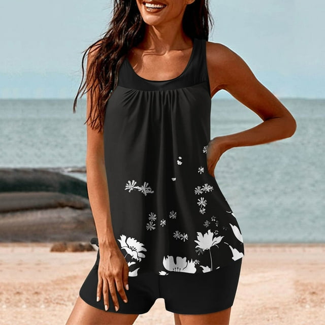 UPPADA Two Piece Tankini Swimsuits for Women High Waisted 2 Piece Bathing Suits Floral Print Tankini Set Tummy Control Modest Swimwear for Holiday Baithing Suits Multicolor,M