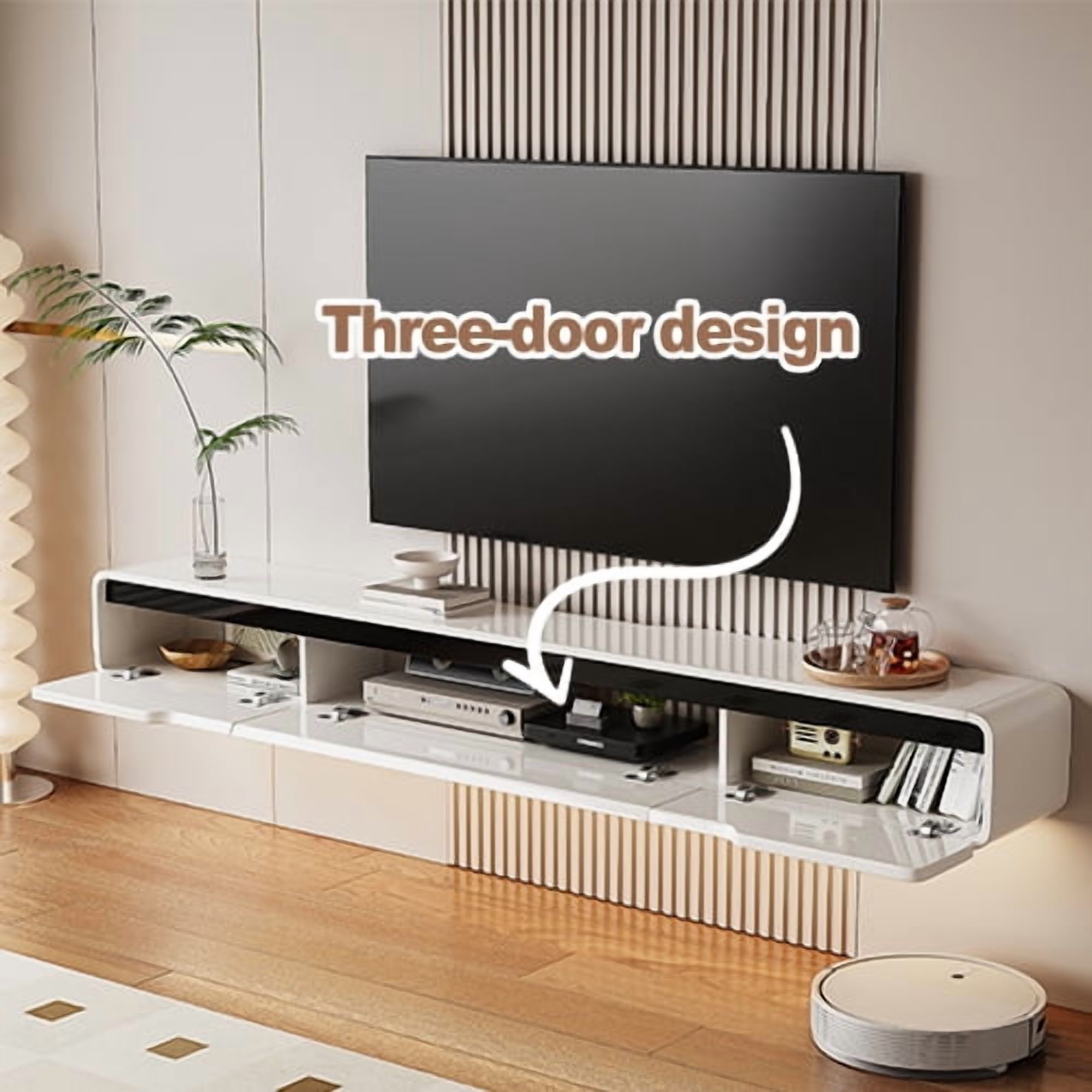 FloatiCasa 47-Inch High Gloss Floating TV Stand Wall-Mounted Entertainment Center for TVs up to 50" Modern Minimalist Floating TV Shelf