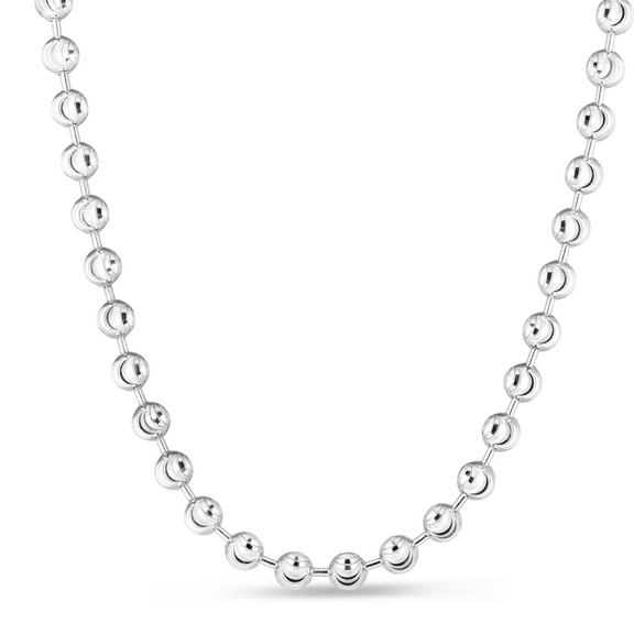 JewelStop Sterling Silver Diamond Cut/Textured Finish 6mm Moon-cut Bead Chain with Lobster Clasp - 18"