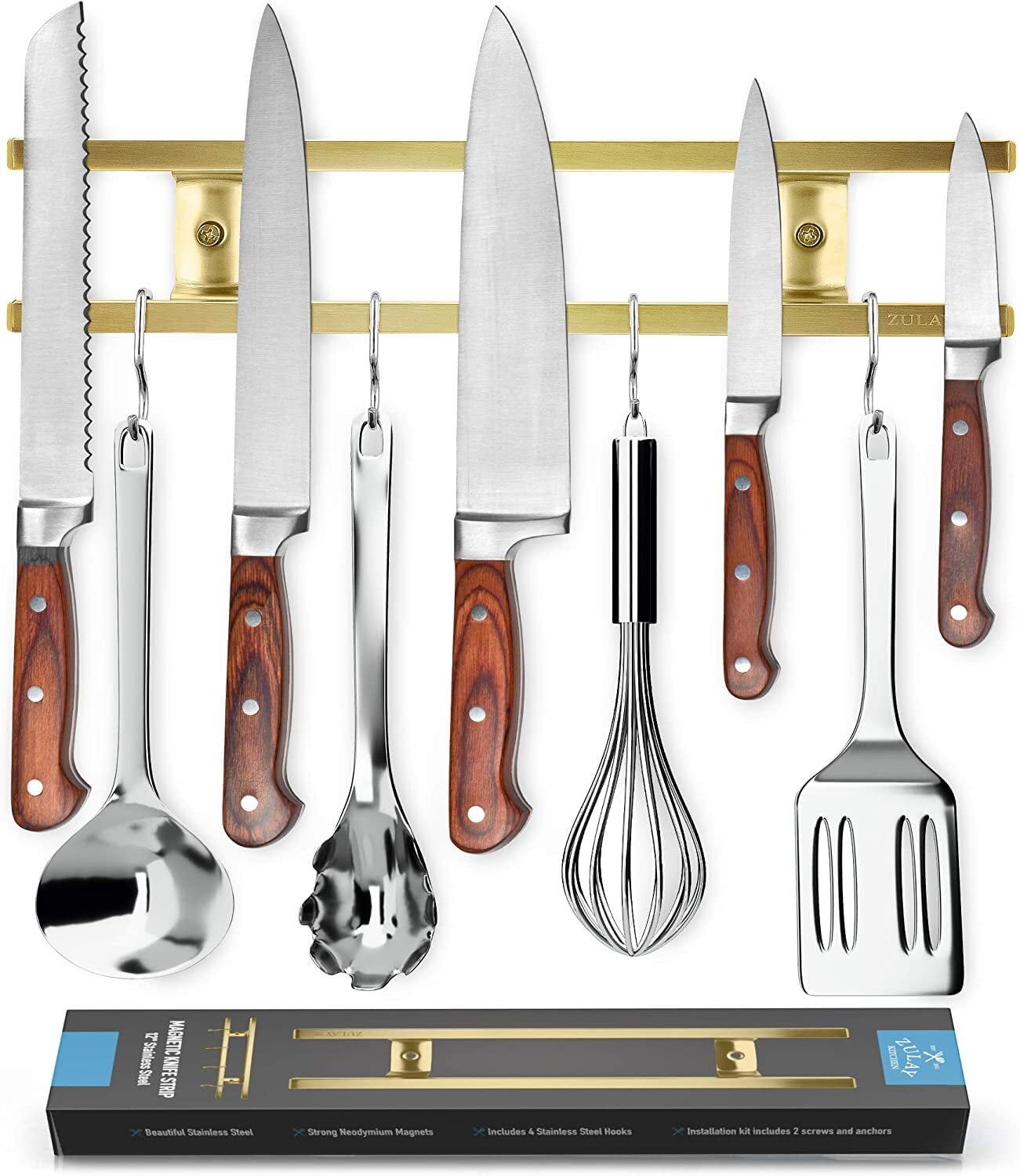 Zulay Kitchen 12 Inch Stainless Steel Knife Holder Gold