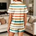 thumbnail image 5 of Satin Pajamas for Women Striped 2 Piece Collared Button Down Silk Tops and Loose Soft Comfy Shorts, 2XL, 5 of 6