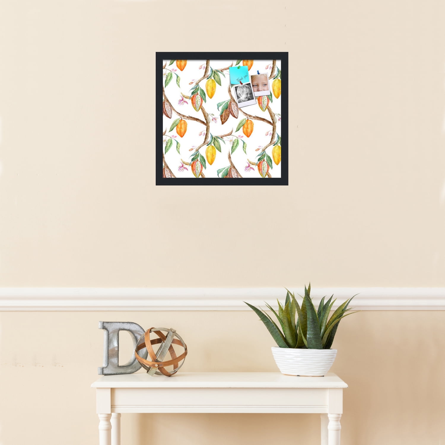 PinPix 16x16 Custom Cork Bulletin Board Fruit on Vine White Poster Board Has a Fabric Style Canvas Finish, Framed in Fruit on Vine White, by ArtToFrames (PinPix-1895)