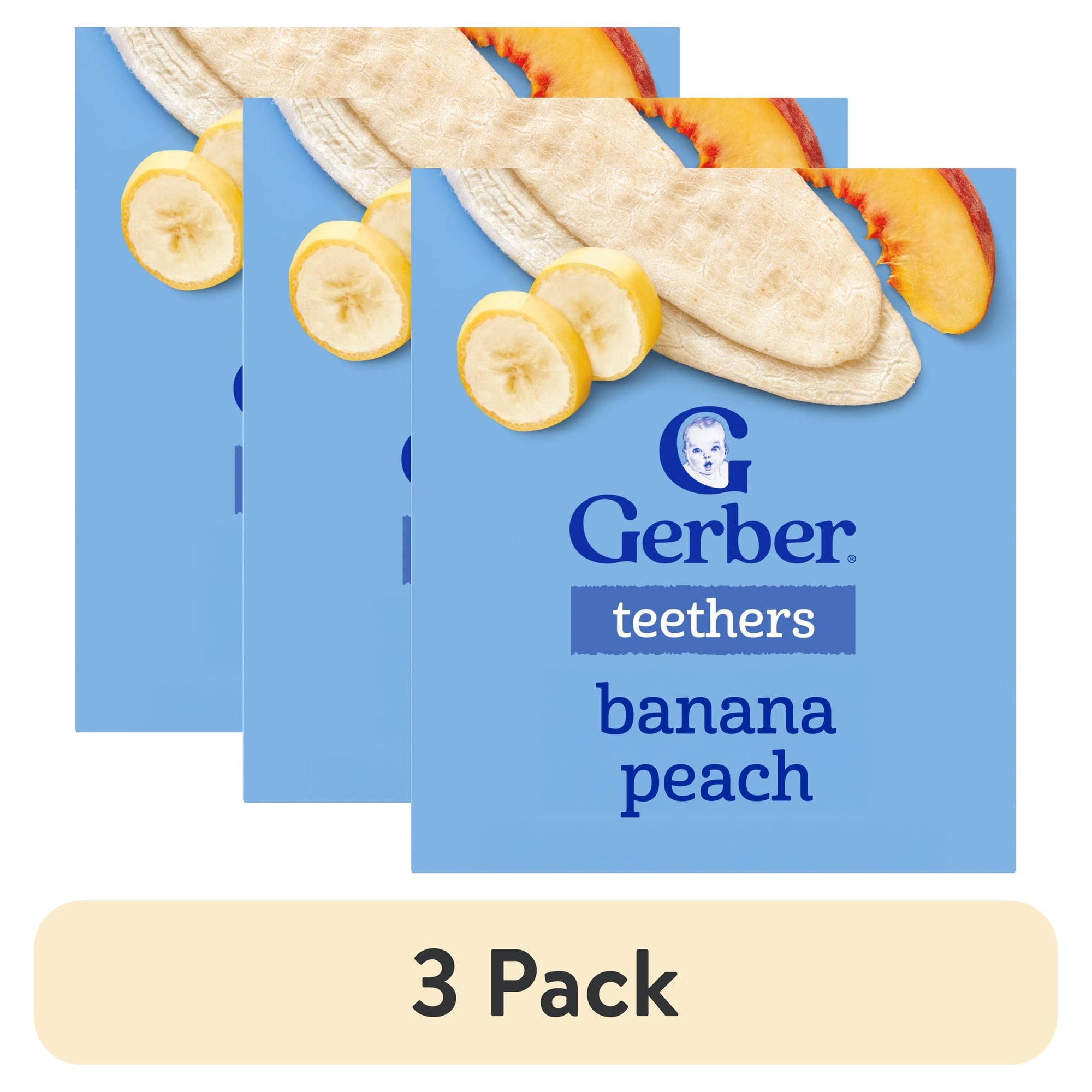 (3 pack) Gerber Teethers, Banana Peach Gentle Teething Wafers, Baby Teething Snacks, 1.7 oz Box (12 Pack)