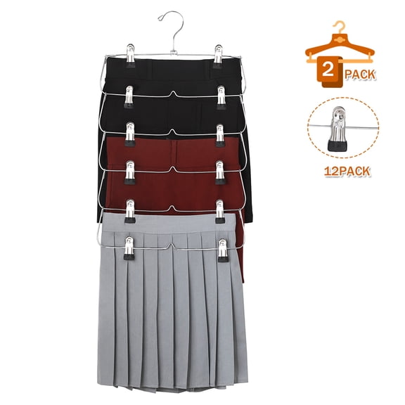 Oumilen Adjustable Clip, Foldable Space Saving Metal Skirt Hangers, 2 Count