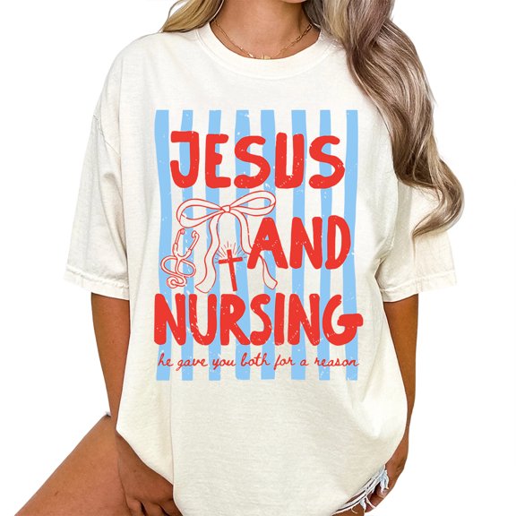 Christian Nurse Jesus Faith Graphic Casual T-Shirt for Men and Women
