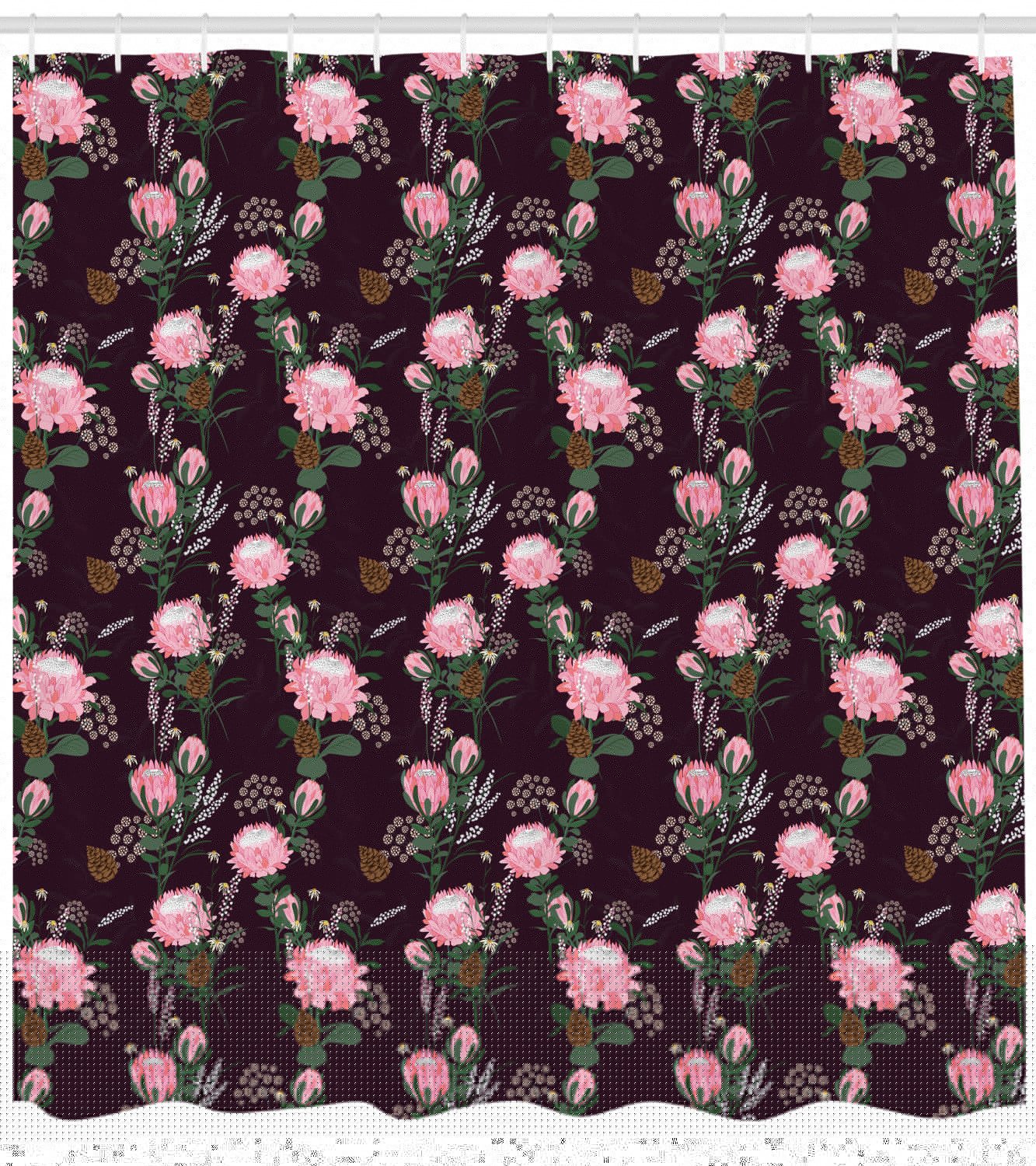 thumbnail image 3 of Garden Art Shower Curtain, Romantic Protea Bouquets Arranged with Wildflowers Colorful Spring Blossoms, Fabric Bathroom Set with Hooks, 69W X 84L Inches Extra Long, Multicolor, by Ambesonne, 3 of 3