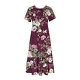 thumbnail image 5 of Wycnly Summer Dresses for Women Sundresses for Women Loose Flowy Pleated Swing A Line Long Dress with Pocket Ladies Trendy Floral Print Crewneck Short Sleeve Maxi Sundress, 5 of 5