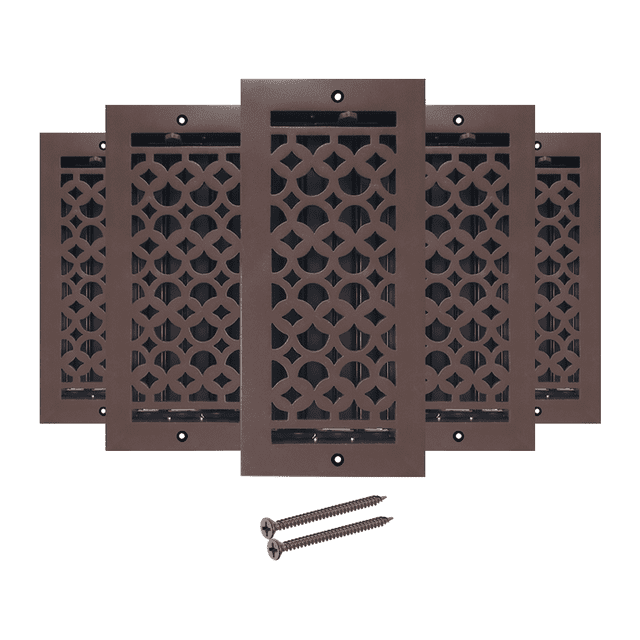 Floor Vent Cover / Register 4” x 10” with Damper – Pack of 5 Decorative Tudor Mushroom Design,Cast Aluminum, Powder Coated, Repaintable, 6” x 12” Outer Faceplate, Beveled Edges,Easy to Install (VR100)