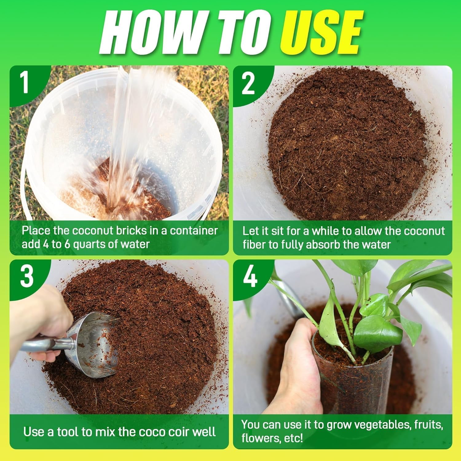 Coco Coir Brick for Plants, 3 Packs 100% Natural Organic Compressed Coconut Coir Fiber with Low EC & PH Balance, High Nutrition Coconut Soil Coco Fiber for Planting, Herbs
