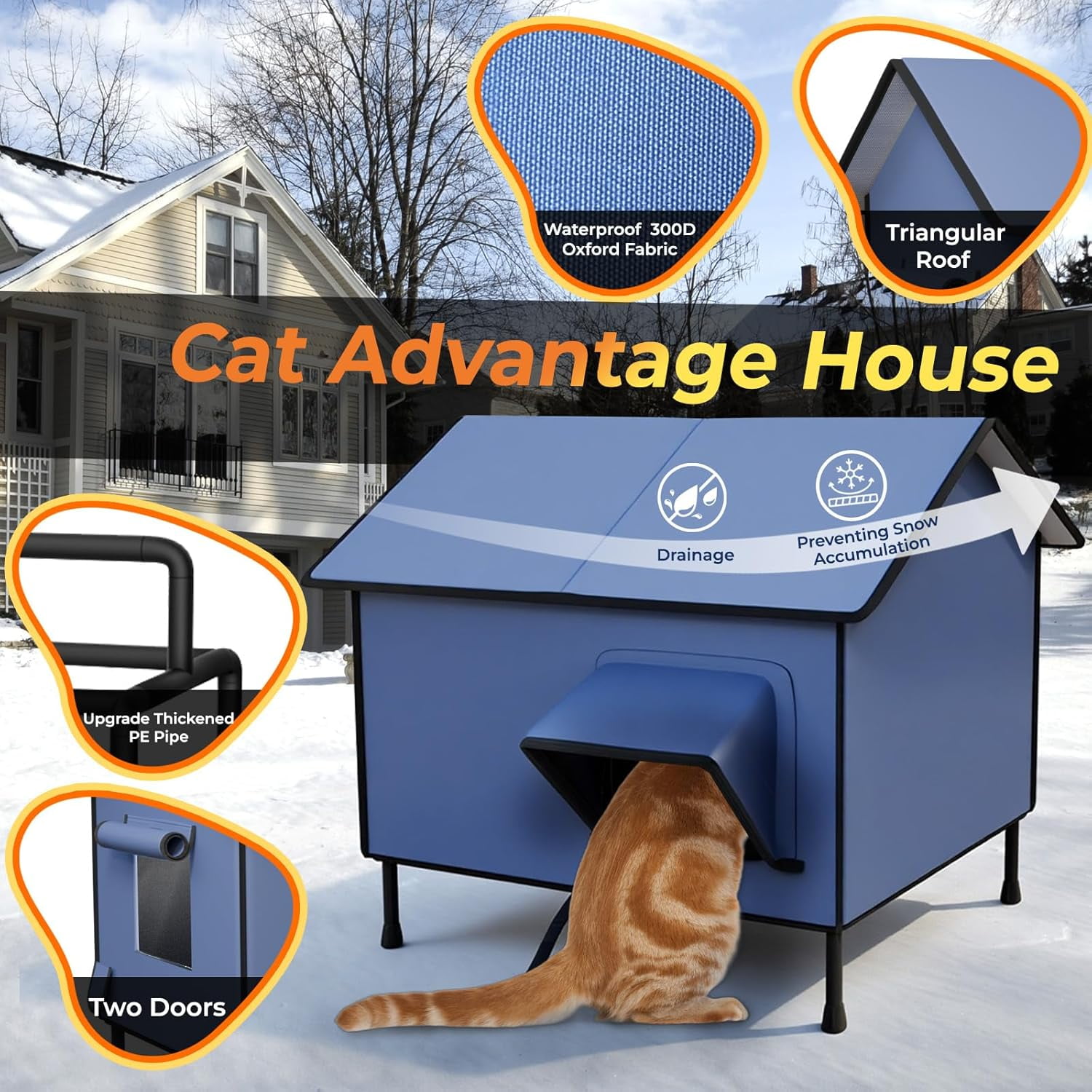 EVERBETTER Thermostat-Heated Outdoor Cat House, All-Weather Proof with Bite-Resistant Heating Pad, Winter Warm Double-Door Shelter for Multiple Farm & Stray Cats