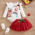 thumbnail image 2 of Odeerbi 2025 Infant Girl Christmas Dress Cute Baby Girl Clothes Cute Little Elk Santa Claus Printed Romper + Red Mesh Skirt Two-piece Suit, 2 of 9